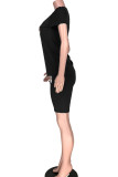 Red Fashion Active adult Ma'am Patchwork Print Two Piece Suits Lips Print pencil Short Sleeve Two Pieces