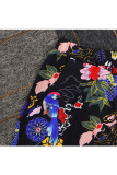 Black venetian Casual Patchwork Print Two Piece Suits Straight Long Sleeve Two-piece Pants Set