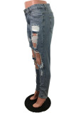 Grey Street Solid Ripped Buttons Mid Waist Regular Denim
