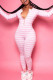 Pink Casual Living Striped Print Basic V Neck Skinny Jumpsuits