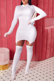 White Sexy Solid Hollowed Out Half A Turtleneck Pencil Skirt Dresses