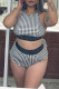 White Sexy Casual Plaid Print Vests O Neck Plus Size Swimwear
