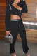 Black Sexy Europe and America Patchwork Solid asymmetrical Straight Long Sleeve Two Pieces