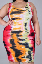 Multi-color Sexy Tank Sleeveless O neck A-Line skirt Tie and dye Dresses