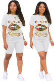 White Fashion Casual adult Letter Patchwork Two Piece Suits Lips Print Straight Short Sleeve Two Pieces