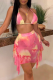 Pink Sexy Print Patchwork Swimwears