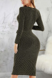 Yellow Sexy Solid Patchwork V Neck Pencil Skirt Dresses