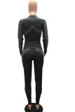 rose red Fashion Casual adult Ma'am Print Two Piece Suits pencil Long Sleeve Two Pieces