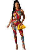 White Fashion Ma'am adult Sexy Two Piece Suits Print Patchwork pencil Sleeveless Two-piece Pant