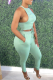 Water Blue Casual Solid Halter Sleeveless Two Pieces