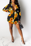 White Casual Print Patchwork Turndown Collar Shirt Dress Dresses