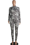 Black Sexy Two Piece Suits Patchwork Striped pencil Long Sleeve