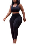 Grey Fashion Active adult Patchwork Solid Draped Two Piece Suits pencil Sleeveless Two Pieces
