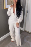 Orange Fashion Casual Solid Basic Turndown Collar Regular Jumpsuits