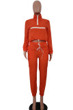 Yellow Street Patchwork Two Piece Suits Solid Fluorescent pencil Long Sleeve Two-piece Pants Set