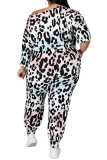 White Fashion Sportswear Adult Print Leopard Patchwork Draw String One Shoulder Plus Size 