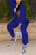 Royal Blue Sweet Solid Hooded Collar Jumpsuits