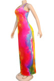 purple Sexy Tank Sleeveless O neck Slim Dress Ankle-Length Print Tie and dye Dresses