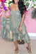 Green Sweet Print Patchwork Asymmetrical Strapless Strapless Dress Dresses