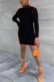 Brown Casual Solid Patchwork Half A Turtleneck Irregular Dress Dresses