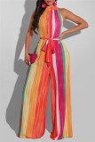 Colour Sexy Casual Patchwork Print Bandage Turtleneck Regular Jumpsuits
