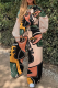 Khaki Casual Print Patchwork O Neck Long Sleeve Two Pieces