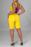 Rose Red Fashion Casual Patchwork Backless Square Collar Sleeveless Two Pieces