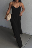 Rose Red Sexy Casual Solid Asymmetrical Spaghetti Strap Long Dress