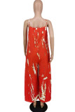 Red Sexy Casual Print Backless Spaghetti Strap Loose Jumpsuits