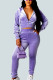 purple Sexy Gradual Change Solid Patchwork Hooded Collar Long Sleeve Regular Sleeve Short Two Pieces