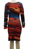 Multicolor Sexy Print Patchwork V Neck Pencil Skirt Dresses