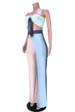 Multicolor Sexy Color Block Draw String Strapless Sleeveless Two Pieces