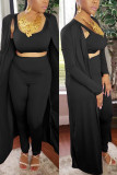 Blue Fashion Casual Solid Basic O Neck Long Sleeve Three-piece Set