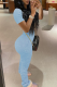 Baby Blue Sexy Solid Patchwork Fold O Neck Short Sleeve Two Pieces