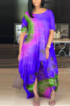 purple Milk. Fashion adult Ma'am Street Cap Sleeve Short Sleeves O neck Princess Dress Floor-Length Print Tie and dye asymmetrical Dresses