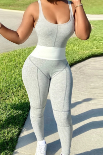 Grey Sportswear Solid Patchwork U Neck Skinny Jumpsuits