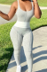 Grey Sportswear Solid Patchwork U Neck Skinny Jumpsuits
