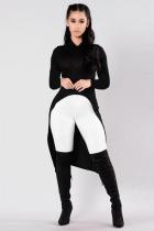 Black O Neck Long Sleeve Split Solid