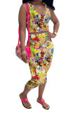 White Fashion Casual adult Patchwork Print Character Two Piece Suits pencil Sleeveless Two Pieces