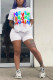 White Fashion Casual adult Letter Patchwork Print Two Piece Suits Straight Short Sleeve Two Pieces
