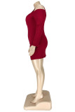 Red Sexy Solid Wrapped Skirt Plus Size 