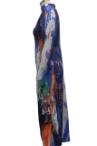 Blue Sexy Print Patchwork Half A Turtleneck Pencil Skirt Dresses