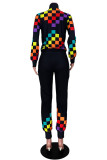 Black Sportswear Print Zipper Collar Long Sleeve Two Pieces