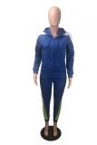 Royal blue adult Fashion OL Solid Two Piece Suits Patchwork Zippered pencil Long Sleeve