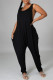 Black Fashion Casual Solid Basic O Neck Loose Jumpsuits