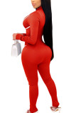 Red Sexy Milk Fiber Solid Patchwork O Neck Skinny Jumpsuits