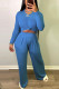Blue Sexy Casual Solid Patchwork O Neck Long Sleeve Two Pieces