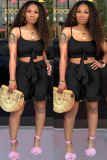 Red Fashion Sexy Solid Two Piece Suits Slim fit asymmetrical Regular Sleeveless Two-Piece Sho