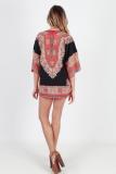 Black Fashion adult Sexy Bat sleeve Half Sleeves O neck Swagger Mini Patchwork Print
