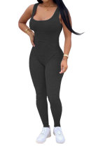 Black Fashion Casual Patchwork Solid Draped Sleeveless Slip Jumpsuits